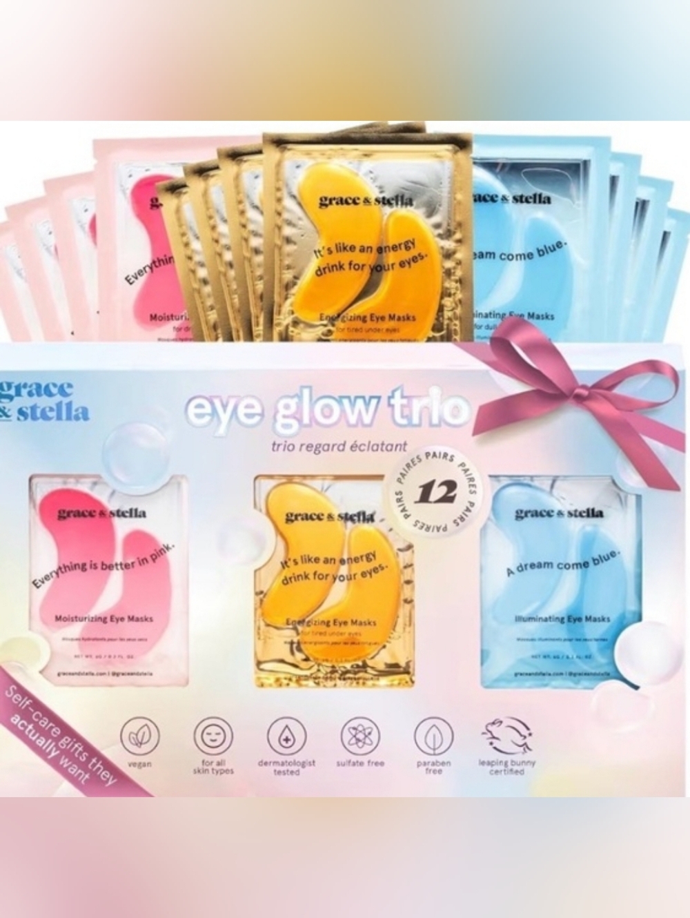 Grace & Stella Eye Glow Trio - Pink, Yellow & Blue Hydrating Masks